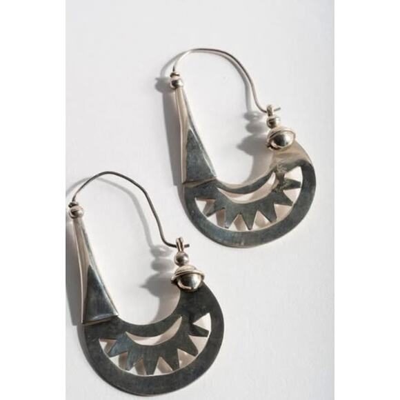 Vintage Sterling Silver Sunburst Hoop Earrings – 925 TAXCO Mexican silver hoops - Picture 3 of 8